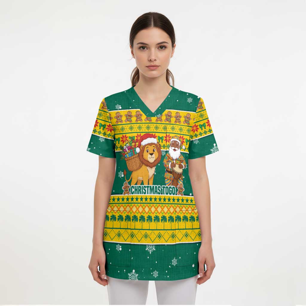 Togo Christmas Scrub Top with Santa Lion Drummer Gingerbread and National Emblem - Wonder Print Shop