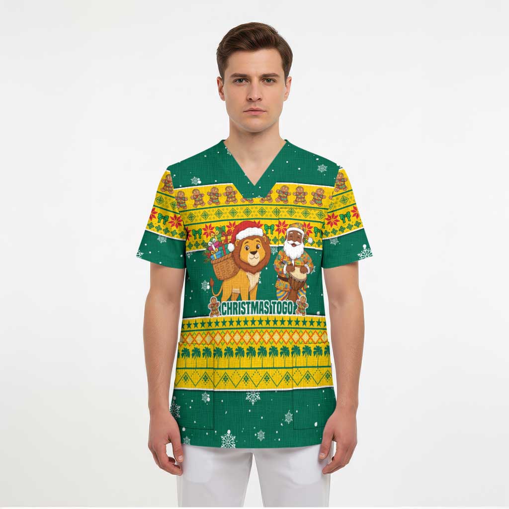 Togo Christmas Scrub Top with Santa Lion Drummer Gingerbread and National Emblem - Wonder Print Shop