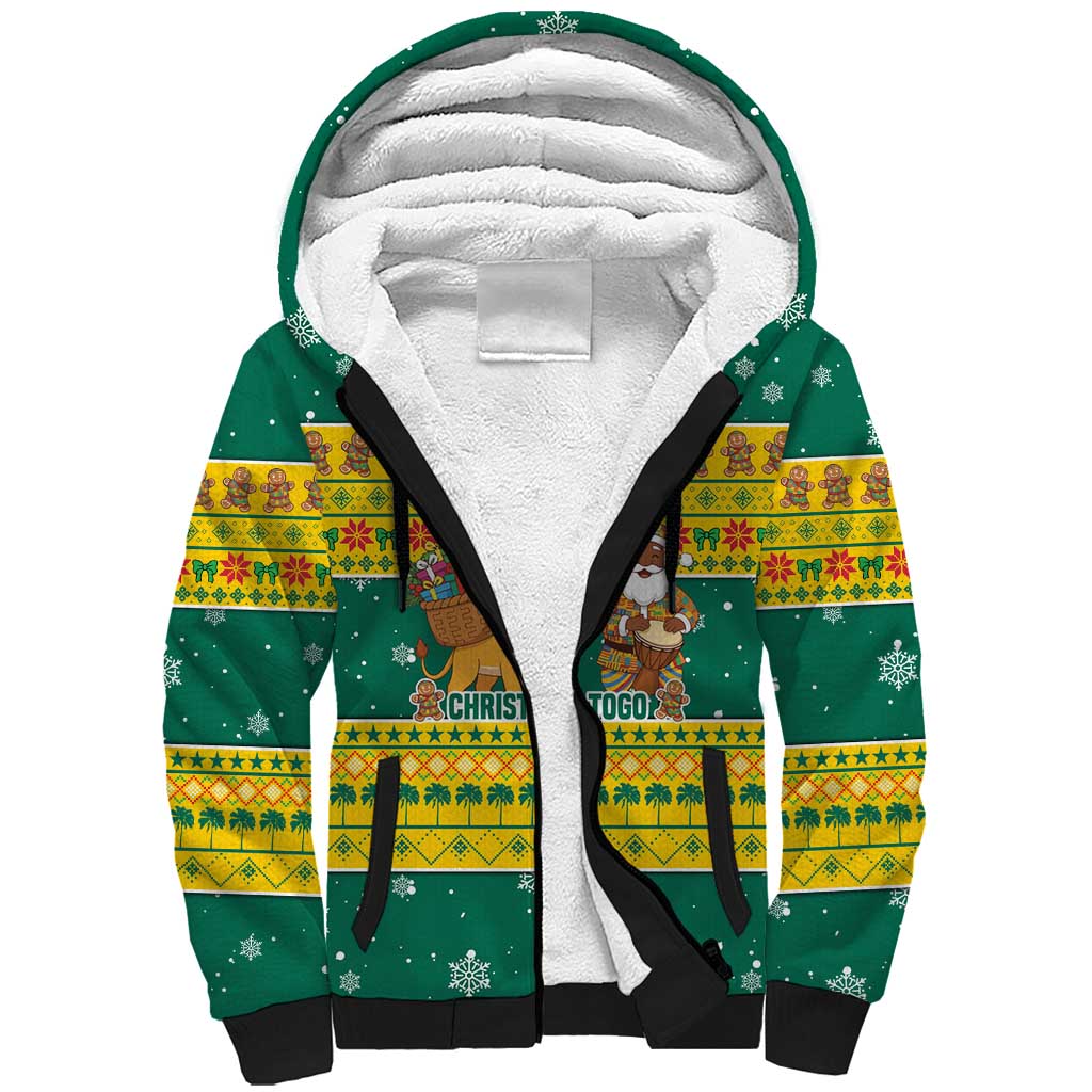 Togo Christmas Sherpa Hoodie with Santa Lion Drummer Gingerbread and National Emblem - Wonder Print Shop