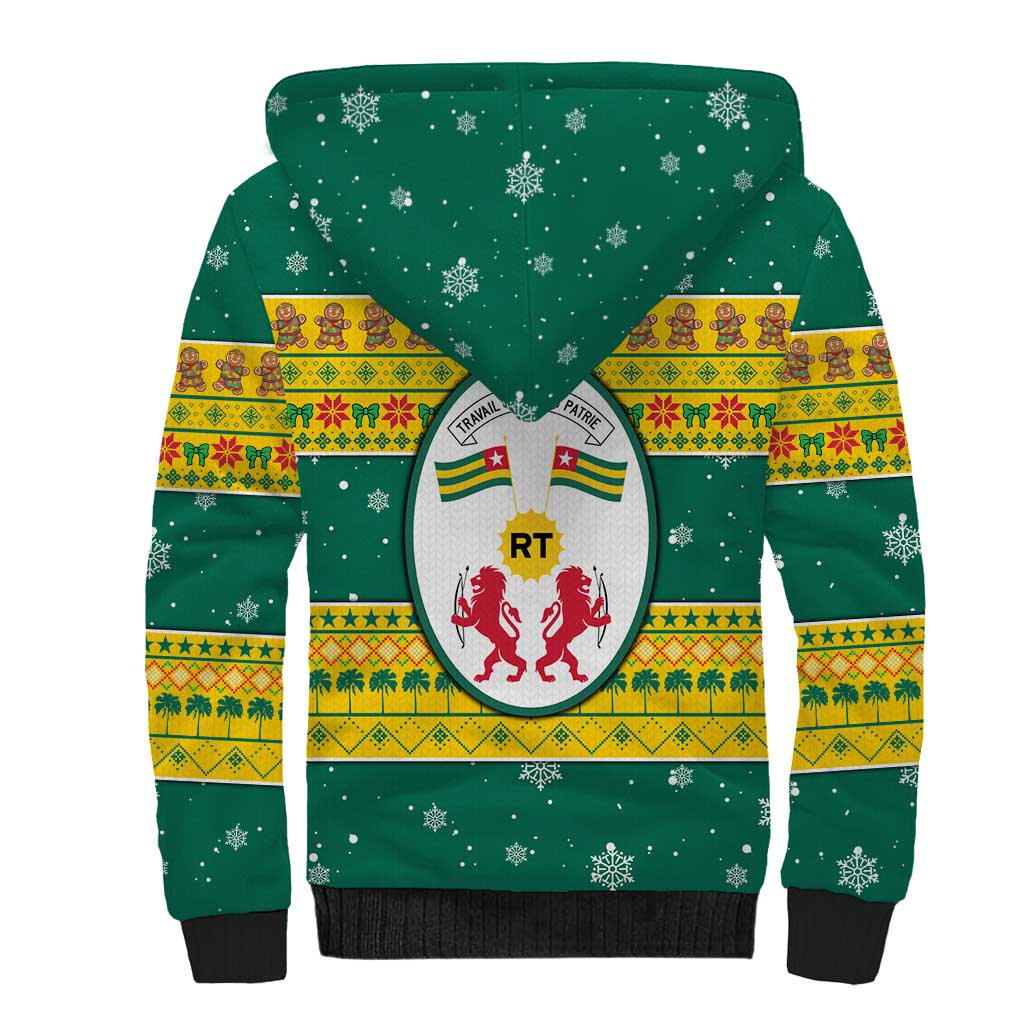 Togo Christmas Sherpa Hoodie with Santa Lion Drummer Gingerbread and National Emblem - Wonder Print Shop