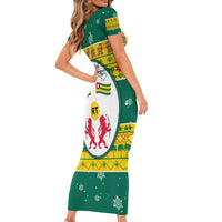 Togo Christmas Short Sleeve Bodycon Dress with Santa Lion Drummer Gingerbread and National Emblem - Wonder Print Shop