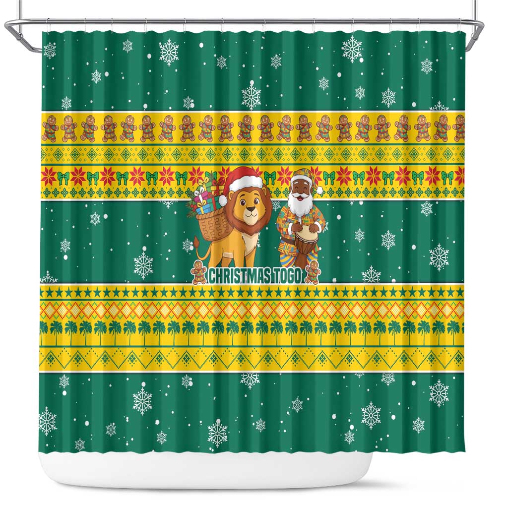 Togo Christmas Shower Curtain with Santa Lion Drummer Gingerbread and National Emblem - Wonder Print Shop