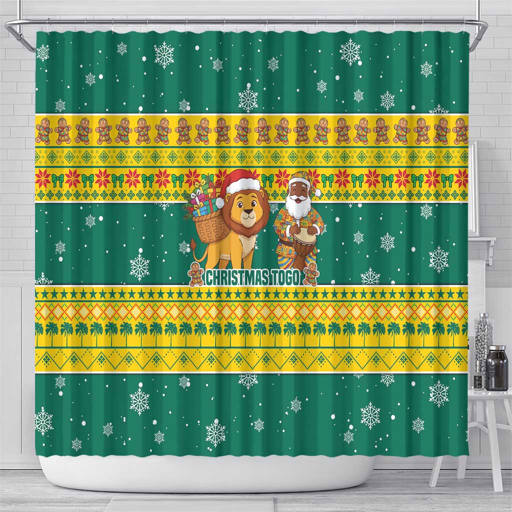 Togo Christmas Shower Curtain with Santa Lion Drummer Gingerbread and National Emblem - Wonder Print Shop