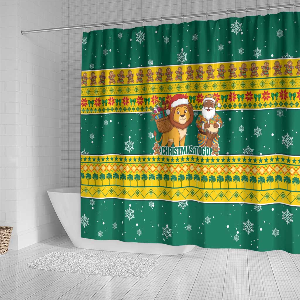 Togo Christmas Shower Curtain with Santa Lion Drummer Gingerbread and National Emblem - Wonder Print Shop