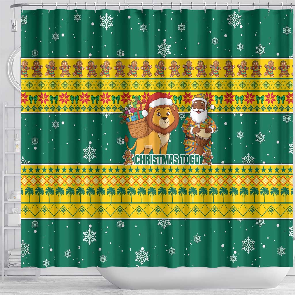 Togo Christmas Shower Curtain with Santa Lion Drummer Gingerbread and National Emblem - Wonder Print Shop