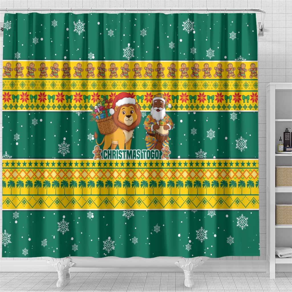 Togo Christmas Shower Curtain with Santa Lion Drummer Gingerbread and National Emblem - Wonder Print Shop