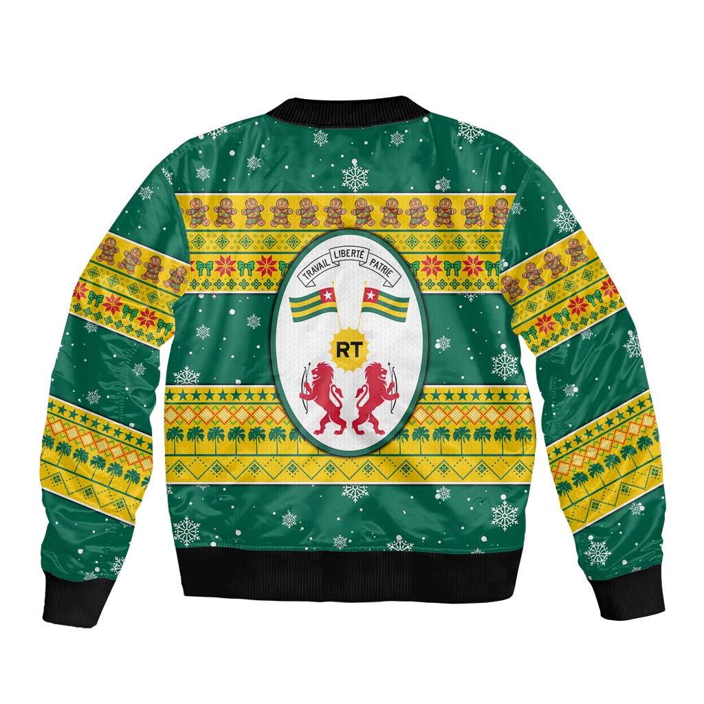 Togo Christmas Sleeve Zip Bomber Jacket with Santa Lion Drummer Gingerbread and National Emblem - Wonder Print Shop