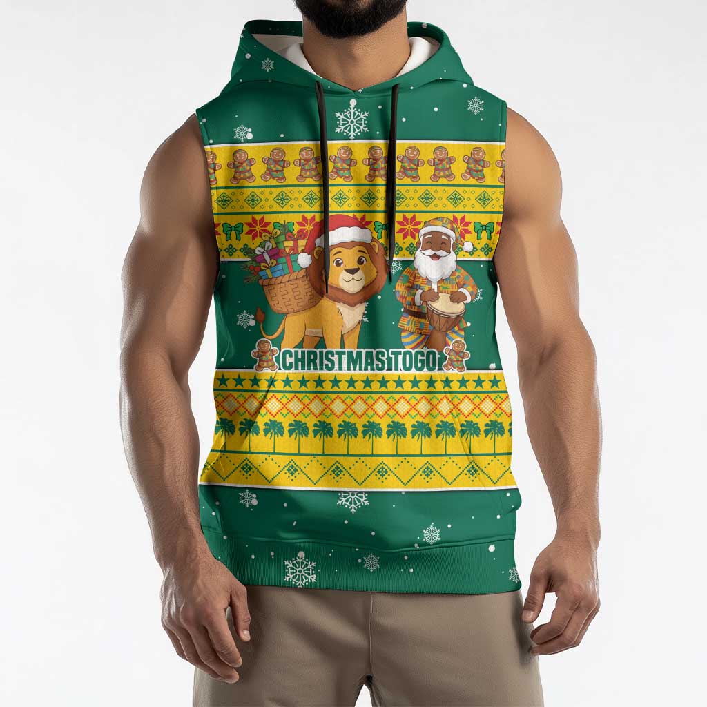 Togo Christmas Sleeveless Hoodie with Santa Lion Drummer Gingerbread and National Emblem - Wonder Print Shop