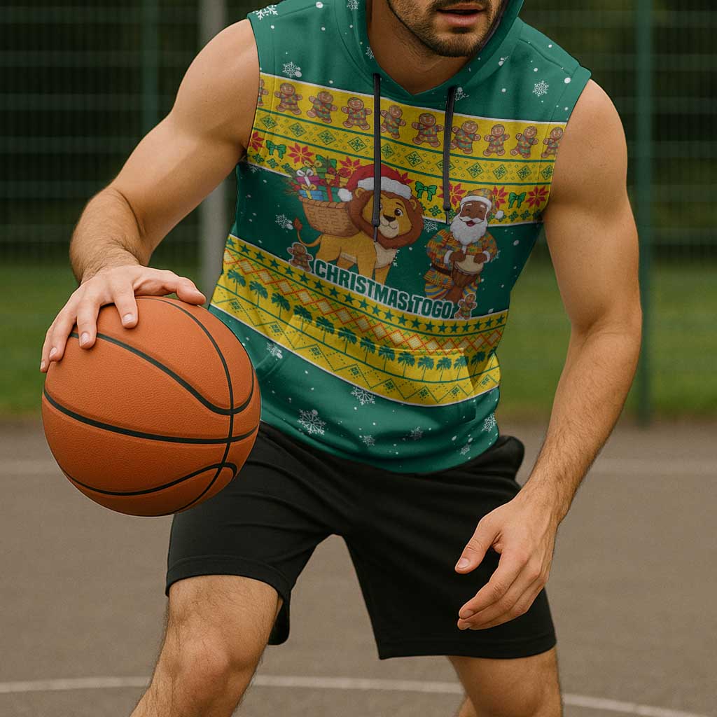 Togo Christmas Sleeveless Hoodie with Santa Lion Drummer Gingerbread and National Emblem - Wonder Print Shop