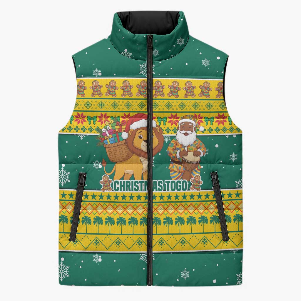 Togo Christmas Sleeveless Puffer Jacket with Santa Lion Drummer Gingerbread and National Emblem - Wonder Print Shop