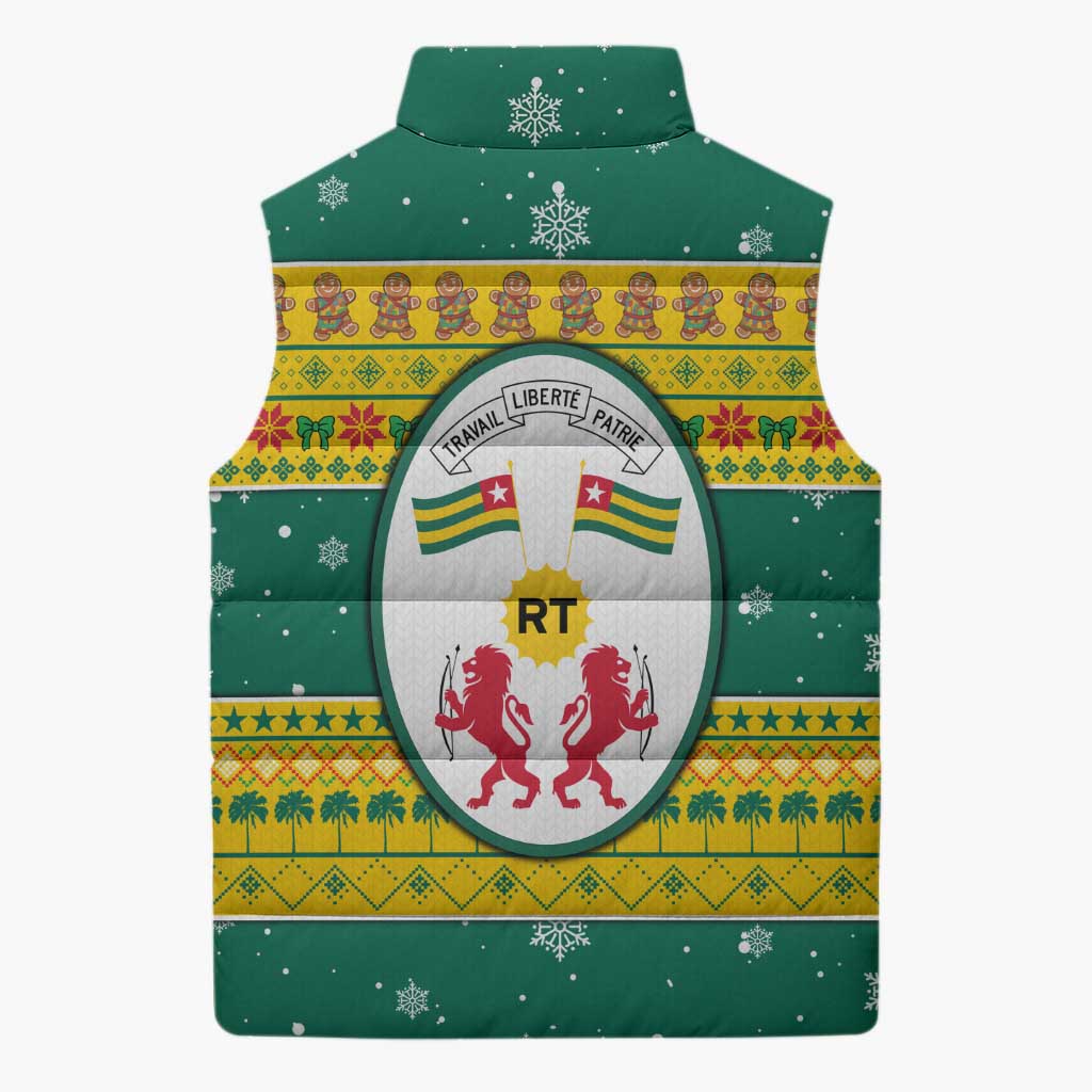 Togo Christmas Sleeveless Puffer Jacket with Santa Lion Drummer Gingerbread and National Emblem - Wonder Print Shop