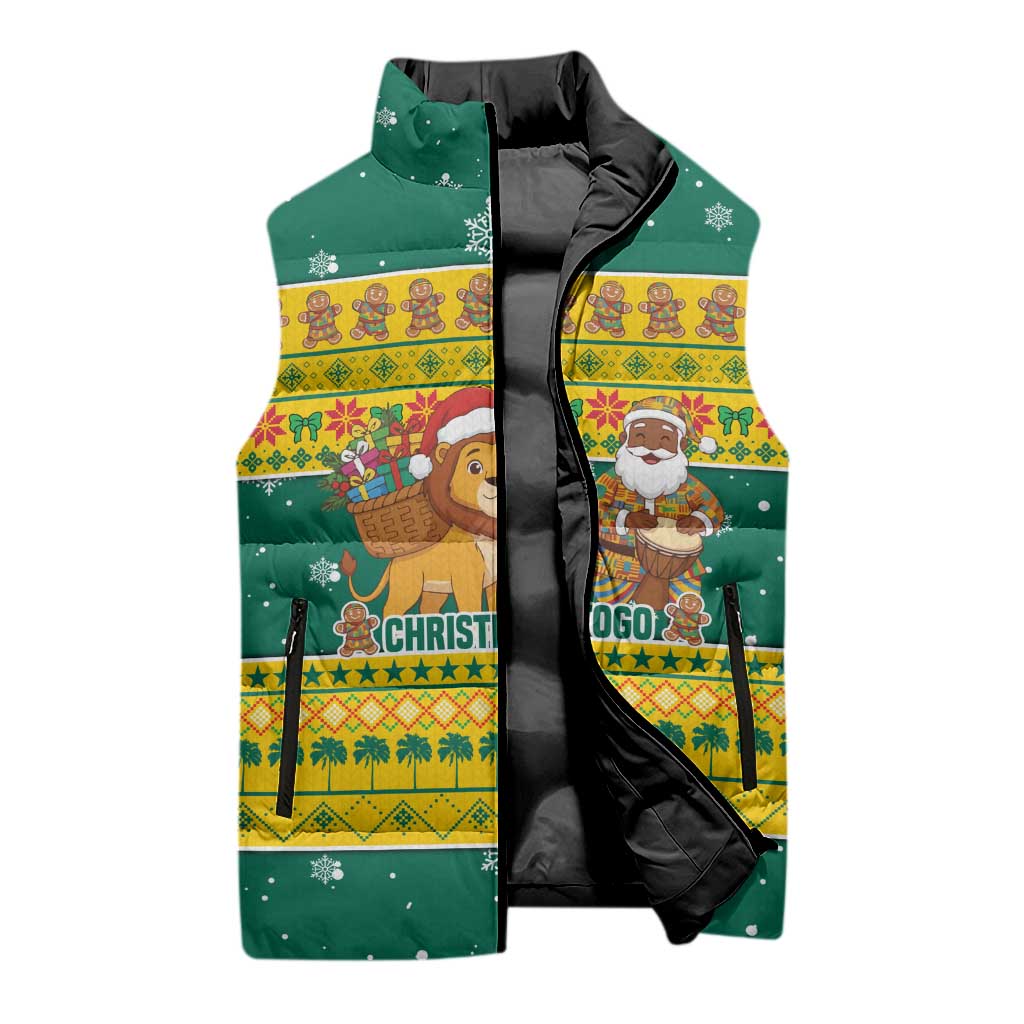 Togo Christmas Sleeveless Puffer Jacket with Santa Lion Drummer Gingerbread and National Emblem - Wonder Print Shop