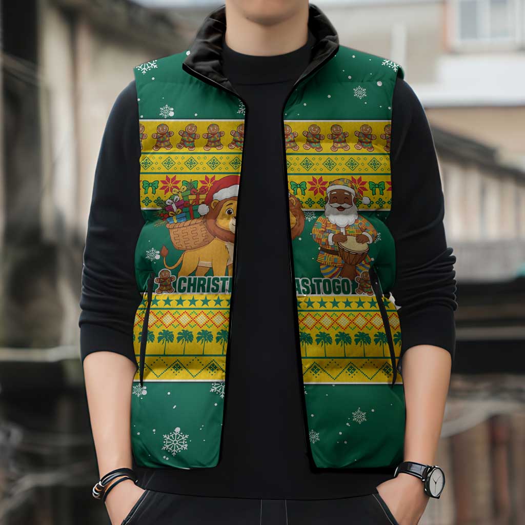 Togo Christmas Sleeveless Puffer Jacket with Santa Lion Drummer Gingerbread and National Emblem - Wonder Print Shop