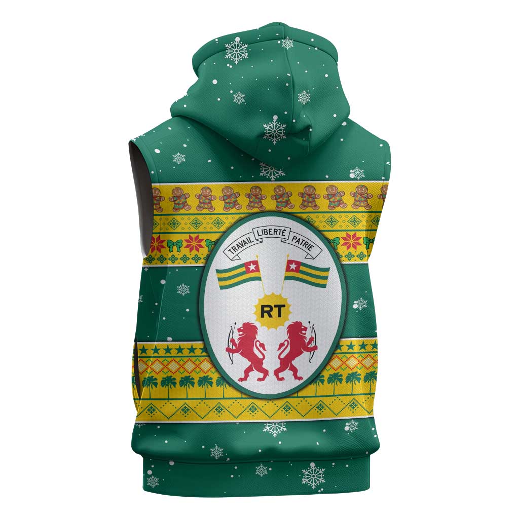 Togo Christmas Sleeveless Zip Hoodie with Santa Lion Drummer Gingerbread and National Emblem - Wonder Print Shop