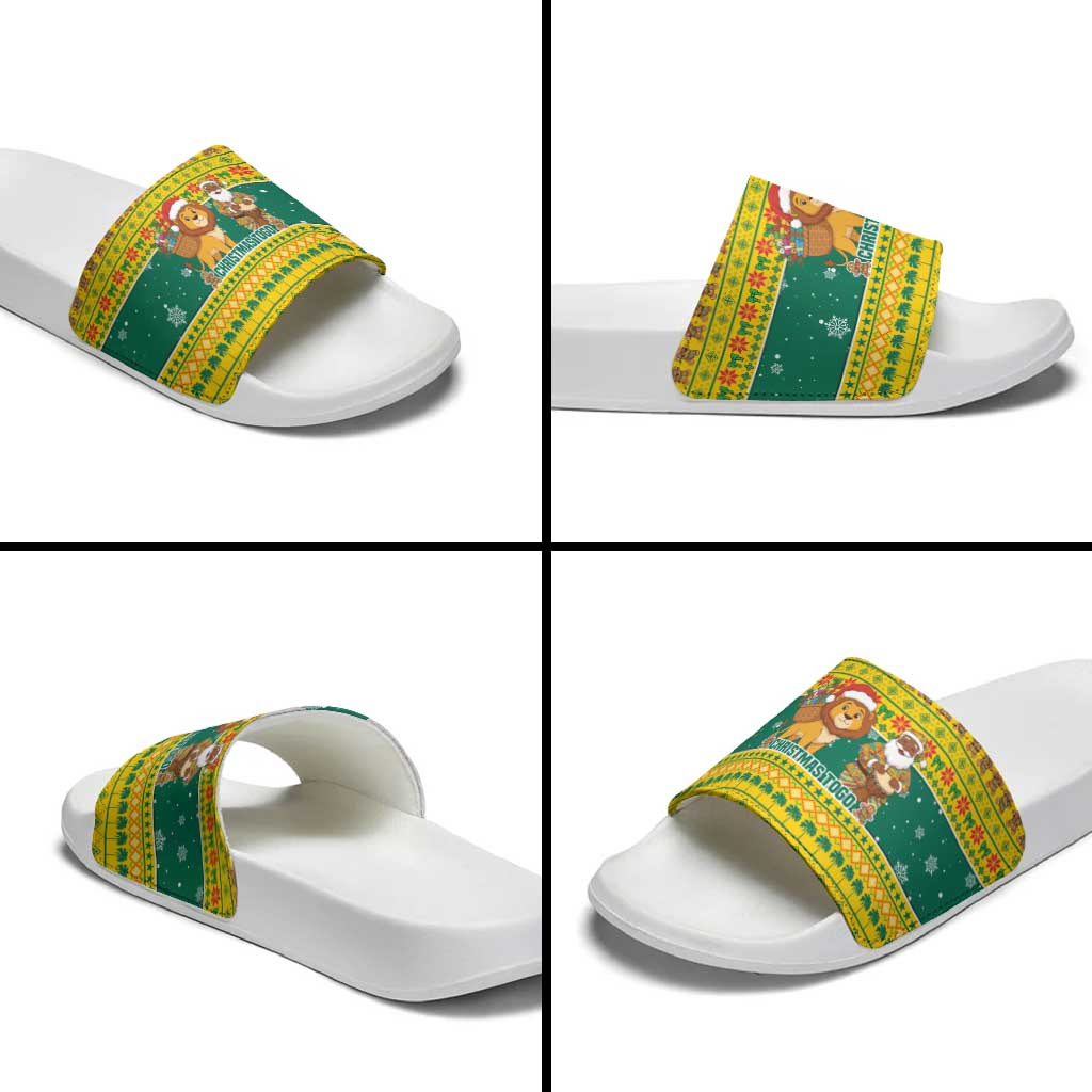Togo Christmas Slide Sandals with Santa Lion Drummer Gingerbread and National Emblem - Wonder Print Shop