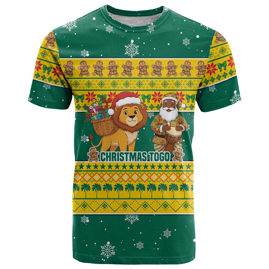 Togo Christmas T Shirt with Santa Lion Drummer Gingerbread and National Emblem - Wonder Print Shop