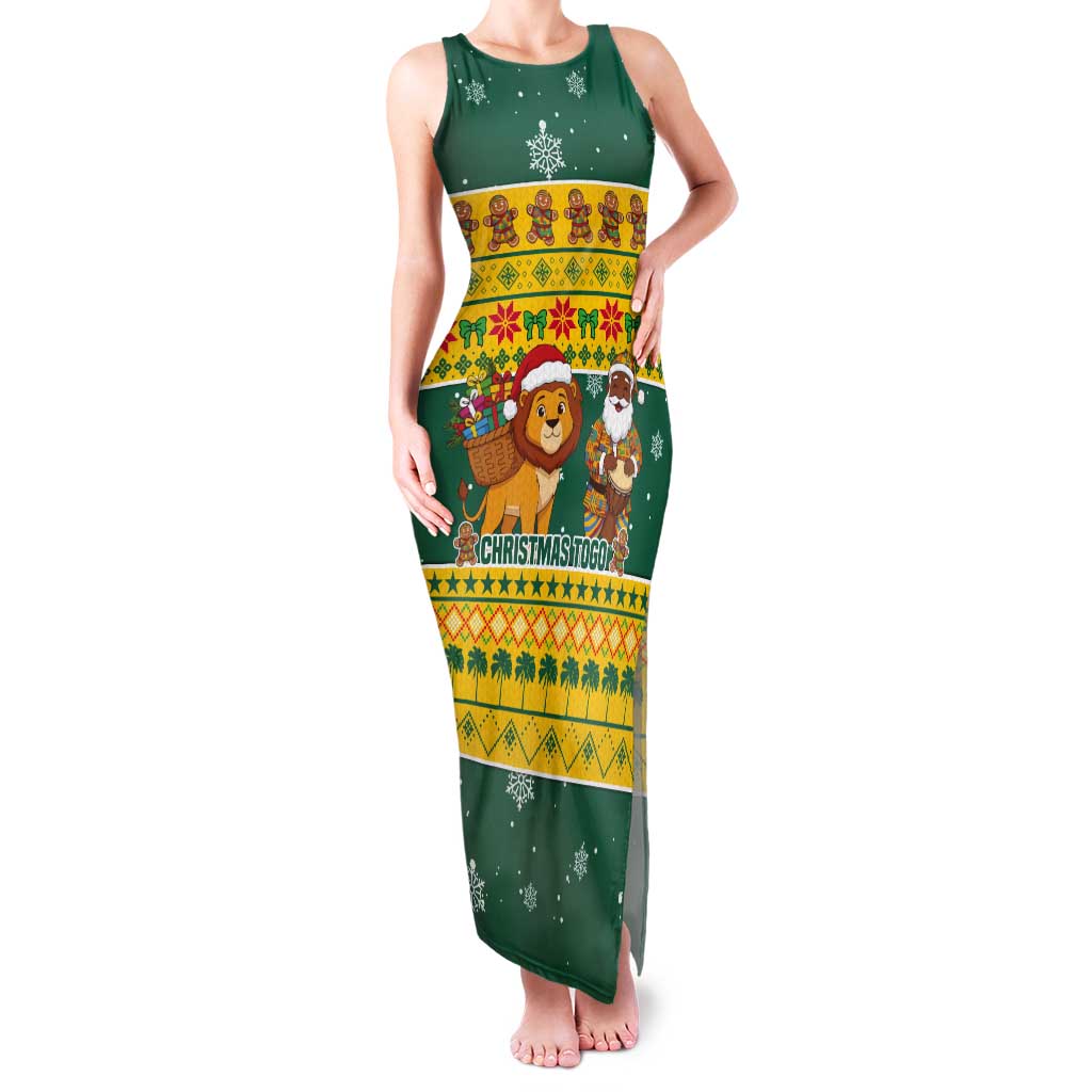 Togo Christmas Tank Maxi Dress with Santa Lion Drummer Gingerbread and National Emblem - Wonder Print Shop