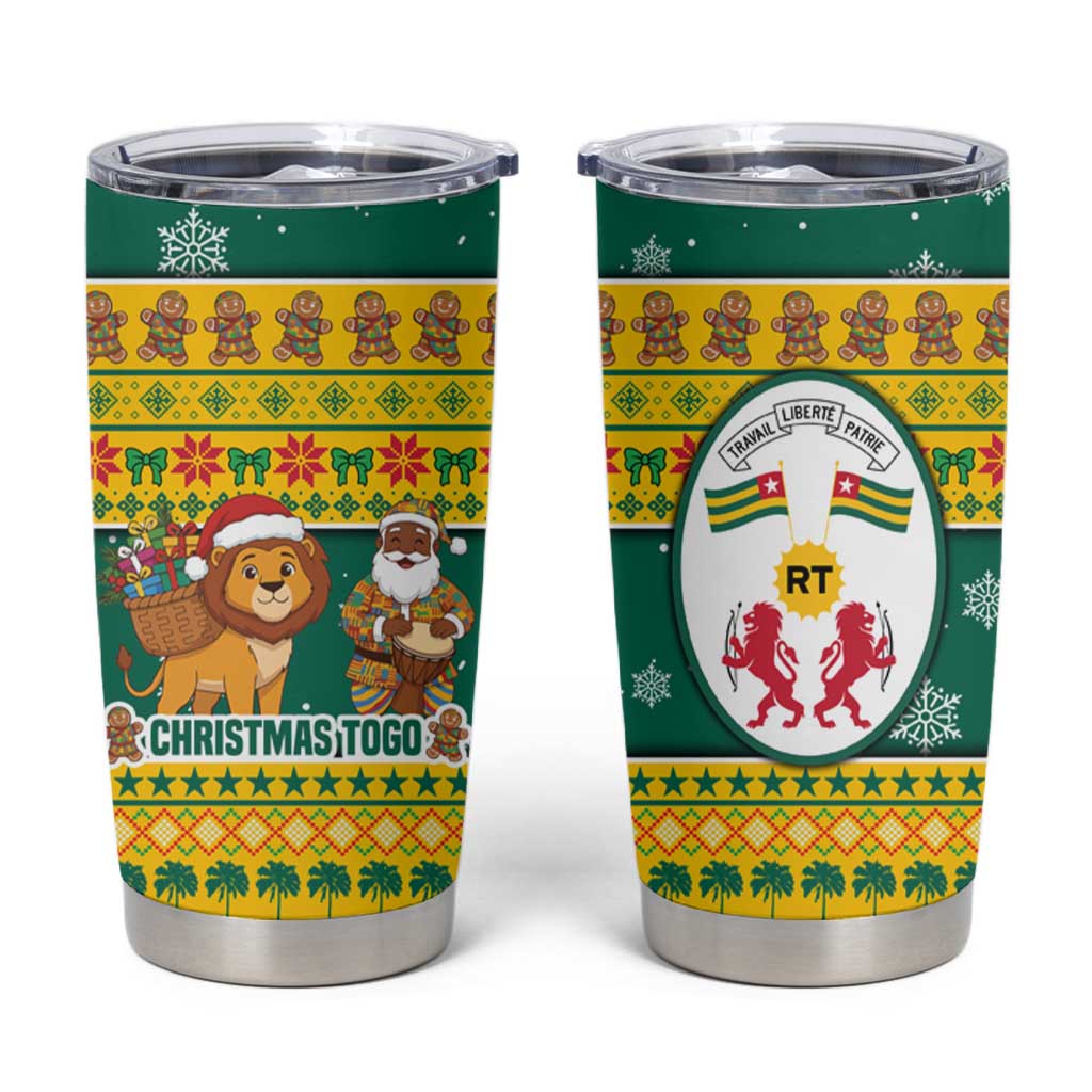 Togo Christmas Tumbler Cup with Santa Lion Drummer Gingerbread and National Emblem - Wonder Print Shop