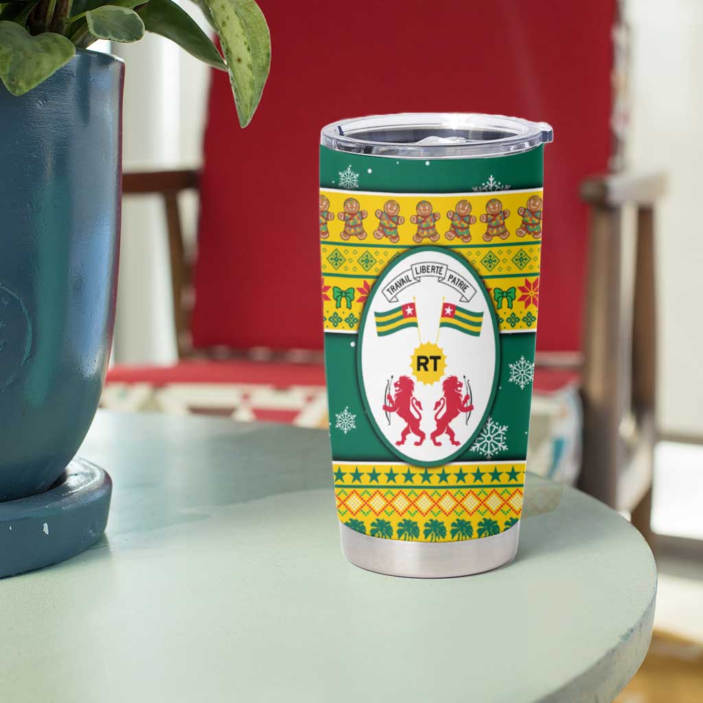 Togo Christmas Tumbler Cup with Santa Lion Drummer Gingerbread and National Emblem - Wonder Print Shop