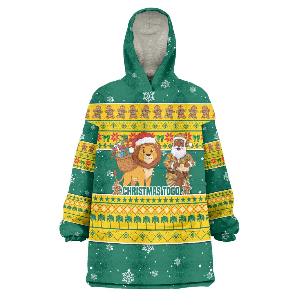 Togo Christmas Wearable Blanket Hoodie with Santa Lion Drummer Gingerbread and National Emblem - Wonder Print Shop