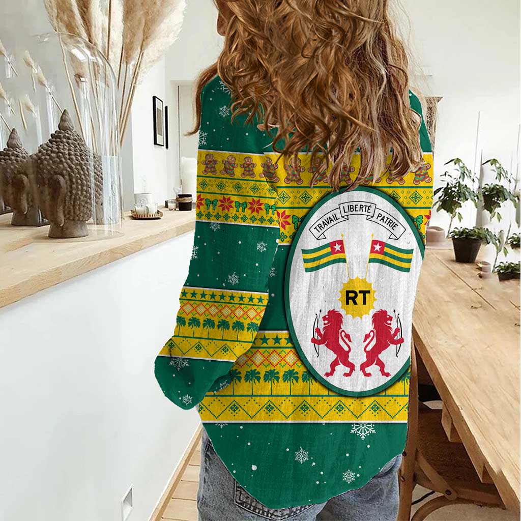 Togo Christmas Women Casual Shirt with Santa Lion Drummer Gingerbread and National Emblem - Wonder Print Shop