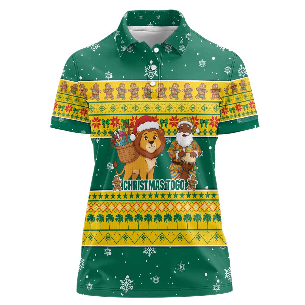 Togo Christmas Women Polo Shirt with Santa Lion Drummer Gingerbread and National Emblem - Wonder Print Shop