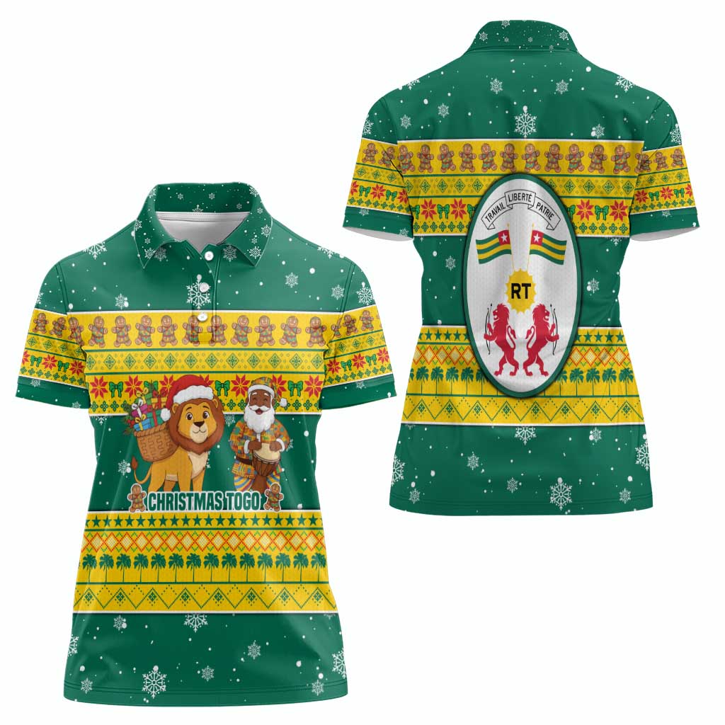 Togo Christmas Women Polo Shirt with Santa Lion Drummer Gingerbread and National Emblem - Wonder Print Shop