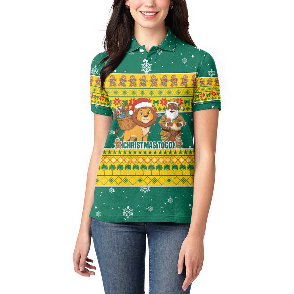 Togo Christmas Women Polo Shirt with Santa Lion Drummer Gingerbread and National Emblem - Wonder Print Shop