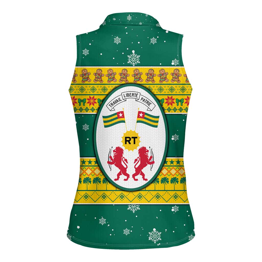 Togo Christmas Women Sleeveless Polo Shirt with Santa Lion Drummer Gingerbread and National Emblem - Wonder Print Shop