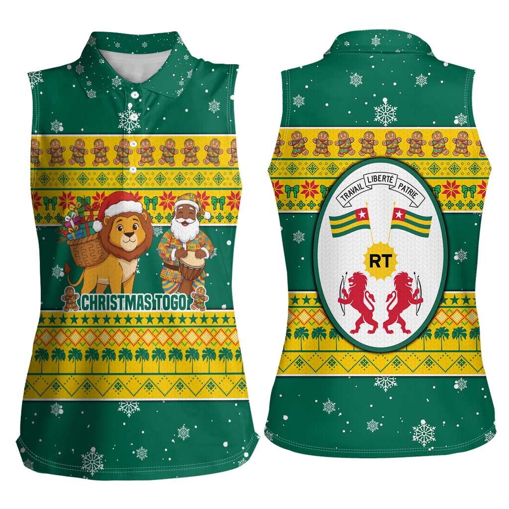 Togo Christmas Women Sleeveless Polo Shirt with Santa Lion Drummer Gingerbread and National Emblem - Wonder Print Shop