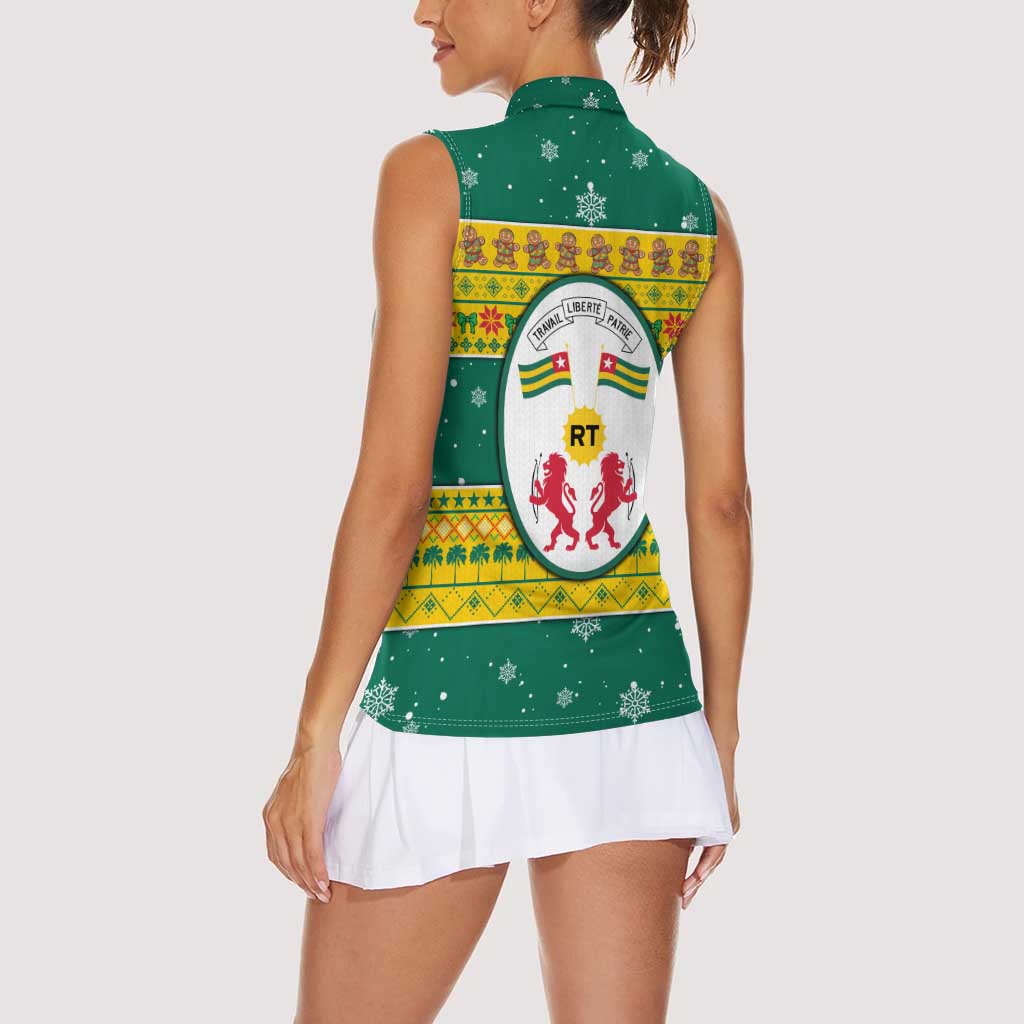 Togo Christmas Women Sleeveless Polo Shirt with Santa Lion Drummer Gingerbread and National Emblem - Wonder Print Shop