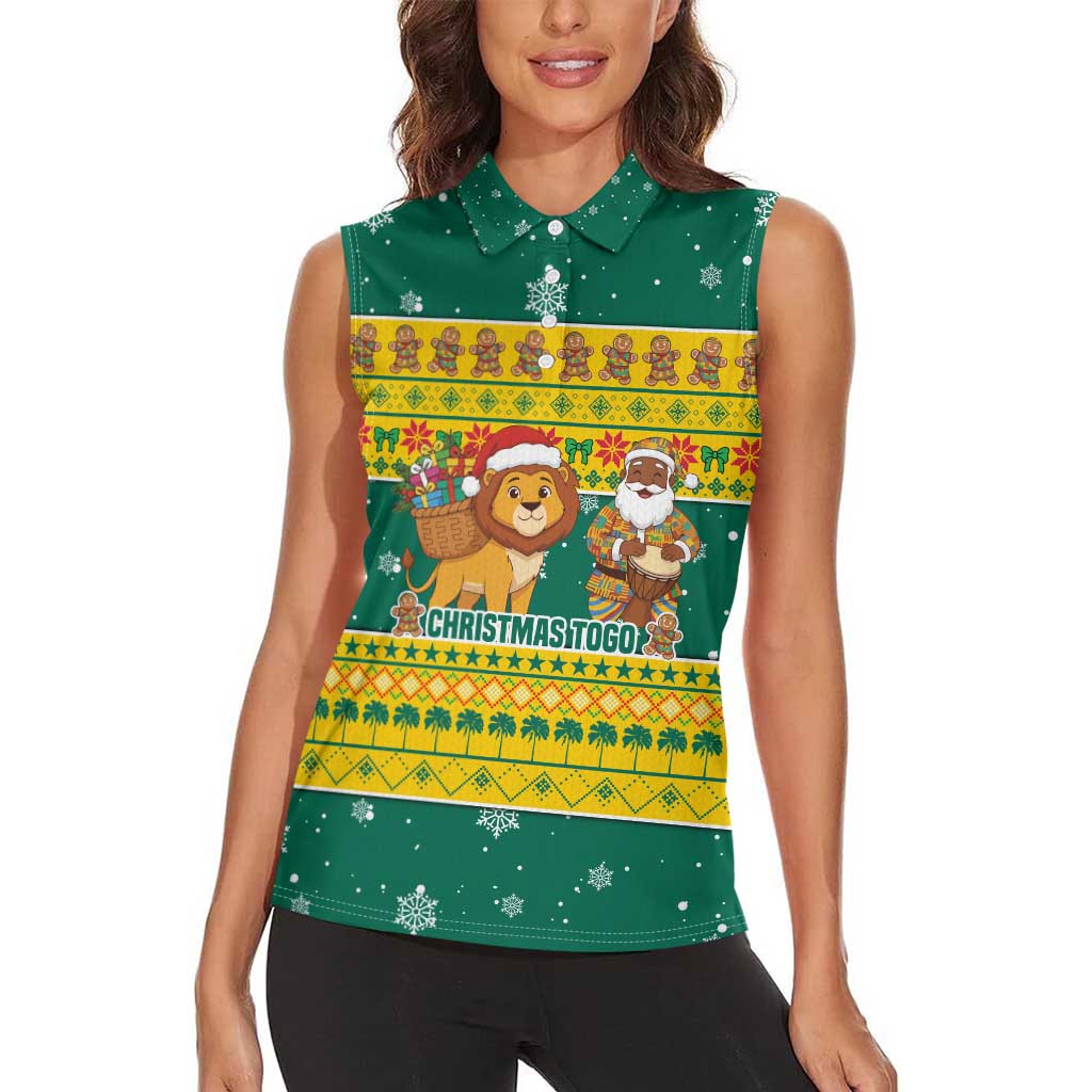 Togo Christmas Women Sleeveless Polo Shirt with Santa Lion Drummer Gingerbread and National Emblem - Wonder Print Shop