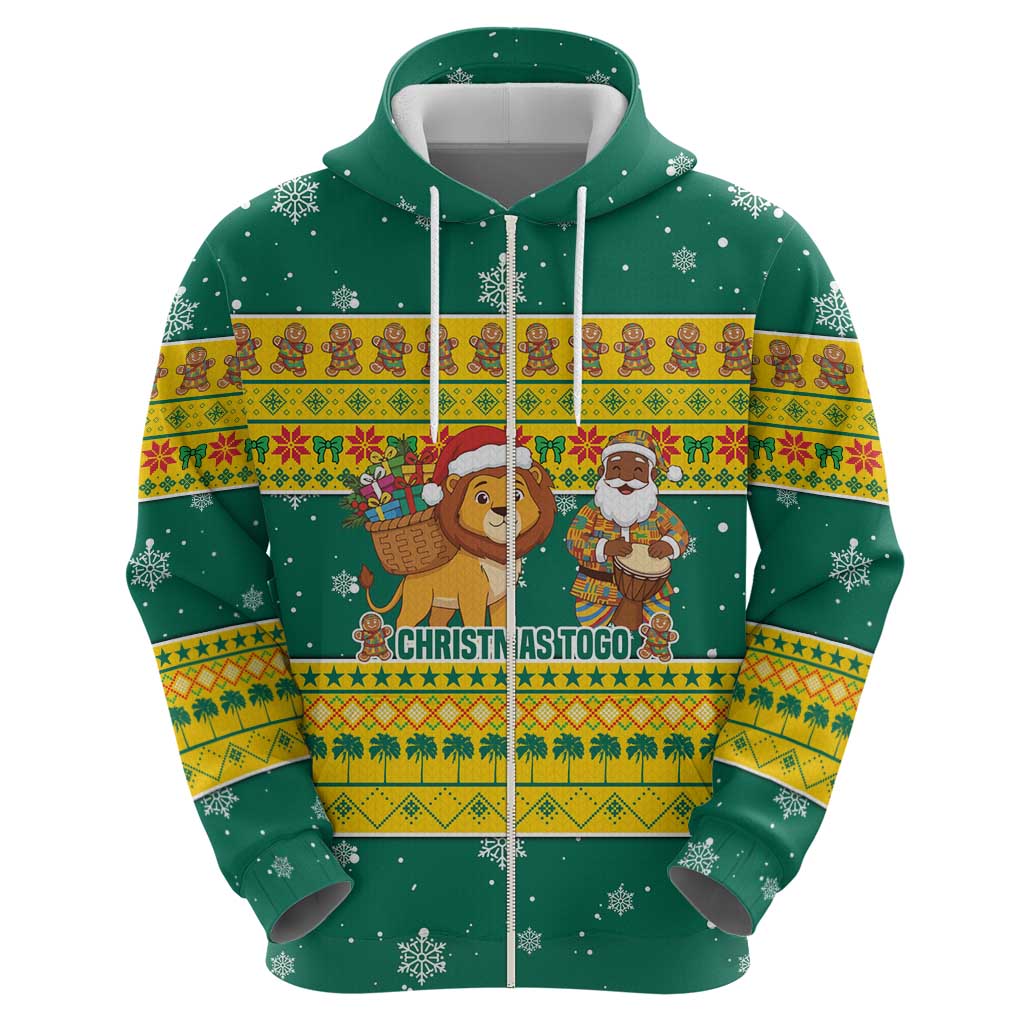 Togo Christmas Zip Hoodie with Santa Lion Drummer Gingerbread and National Emblem - Wonder Print Shop
