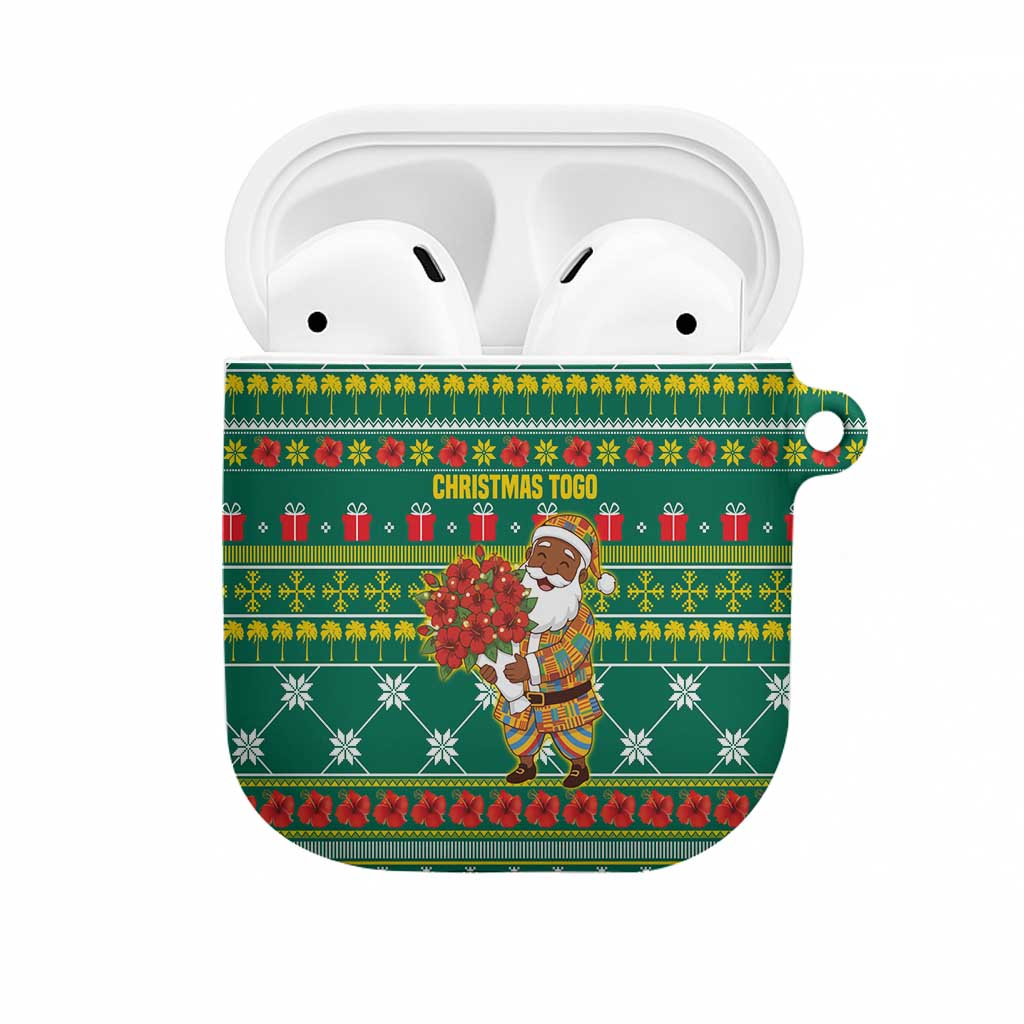 Togo Christmas AirPods Case with Santa Poinsettia Flower Tree Gifts and African Print Pattern - Wonder Print Shop