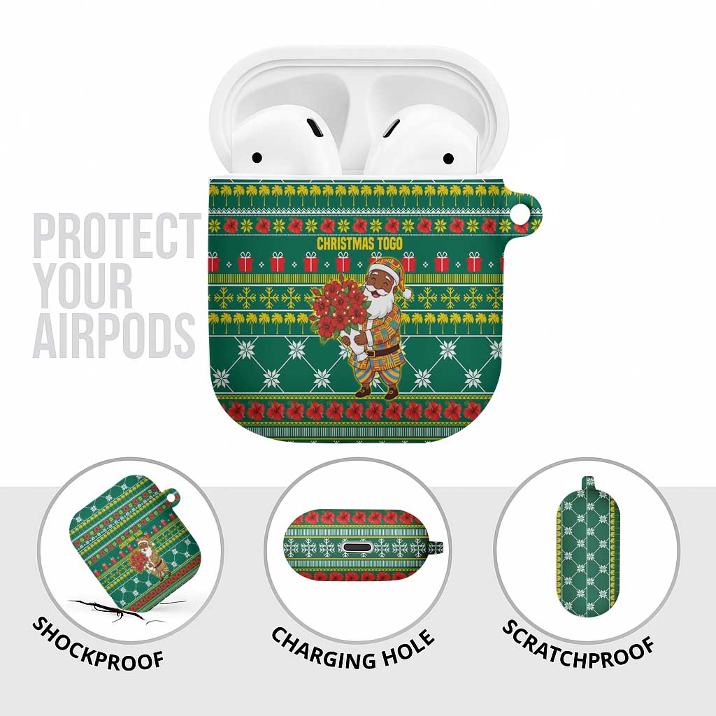 Togo Christmas AirPods Case with Santa Poinsettia Flower Tree Gifts and African Print Pattern - Wonder Print Shop