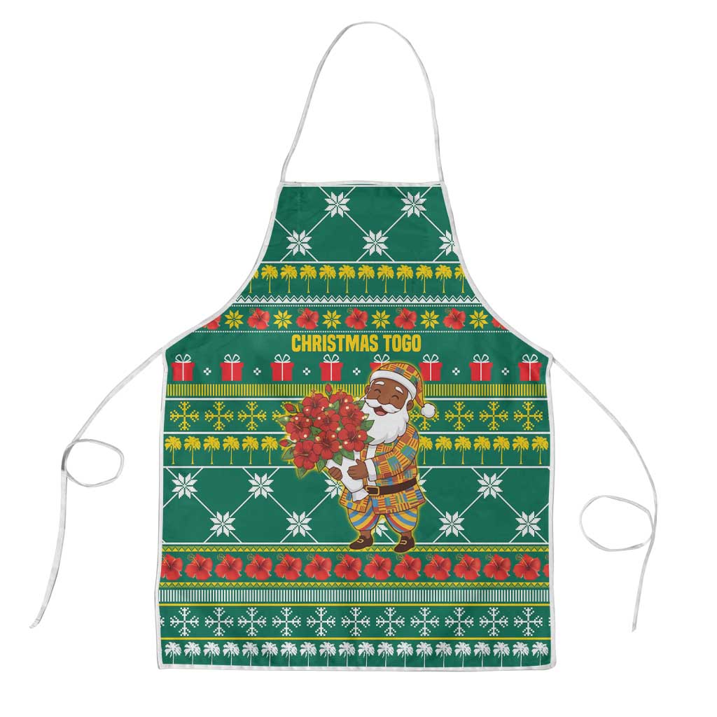 Togo Christmas Apron with Santa Poinsettia Flower Tree Gifts and African Print Pattern - Wonder Print Shop