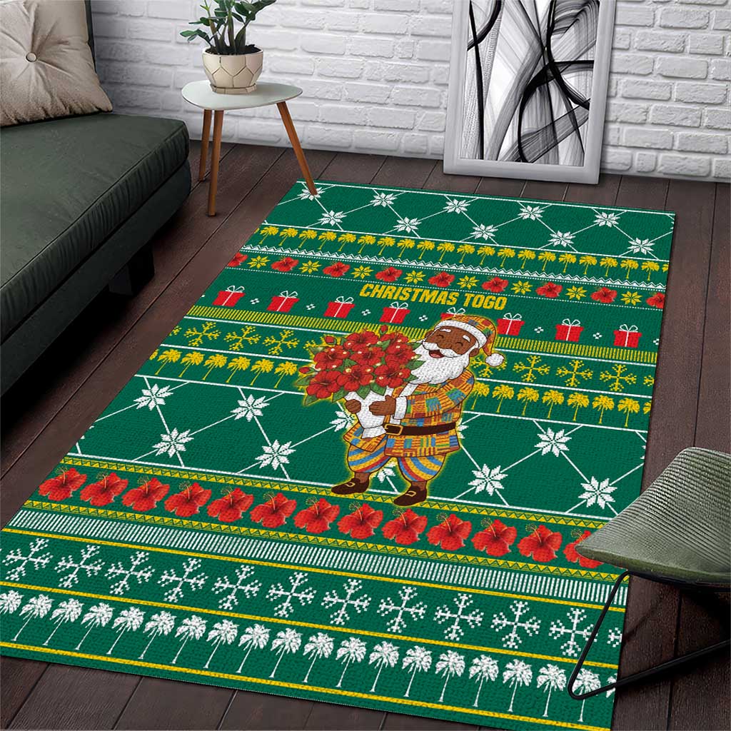 Togo Christmas Area Rug with Santa Poinsettia Flower Tree Gifts and African Print Pattern - Wonder Print Shop