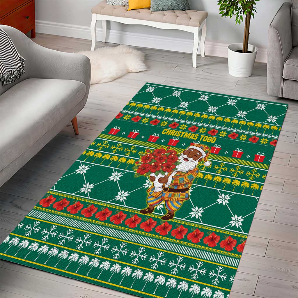 Togo Christmas Area Rug with Santa Poinsettia Flower Tree Gifts and African Print Pattern - Wonder Print Shop