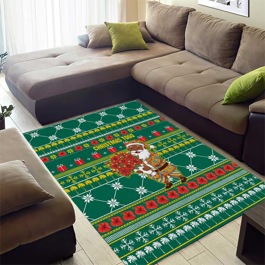 Togo Christmas Area Rug with Santa Poinsettia Flower Tree Gifts and African Print Pattern - Wonder Print Shop