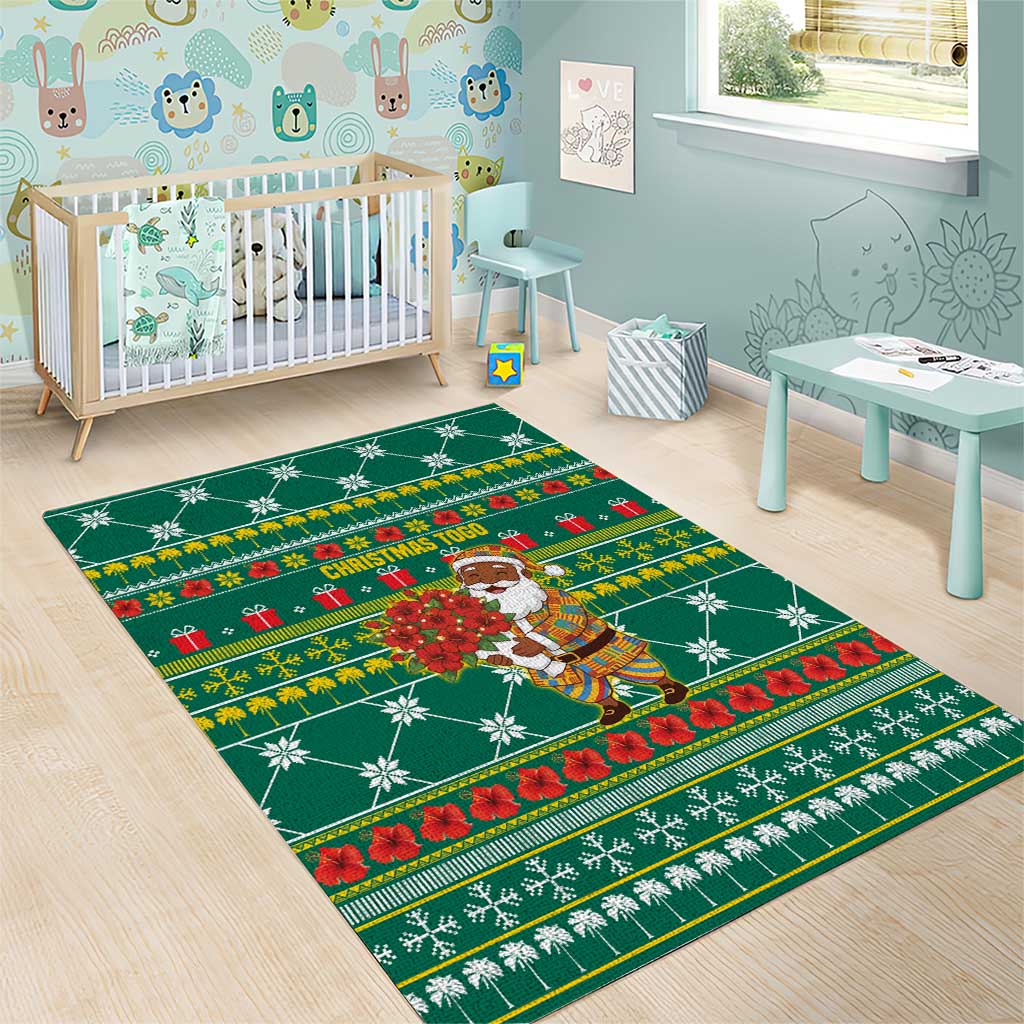Togo Christmas Area Rug with Santa Poinsettia Flower Tree Gifts and African Print Pattern - Wonder Print Shop
