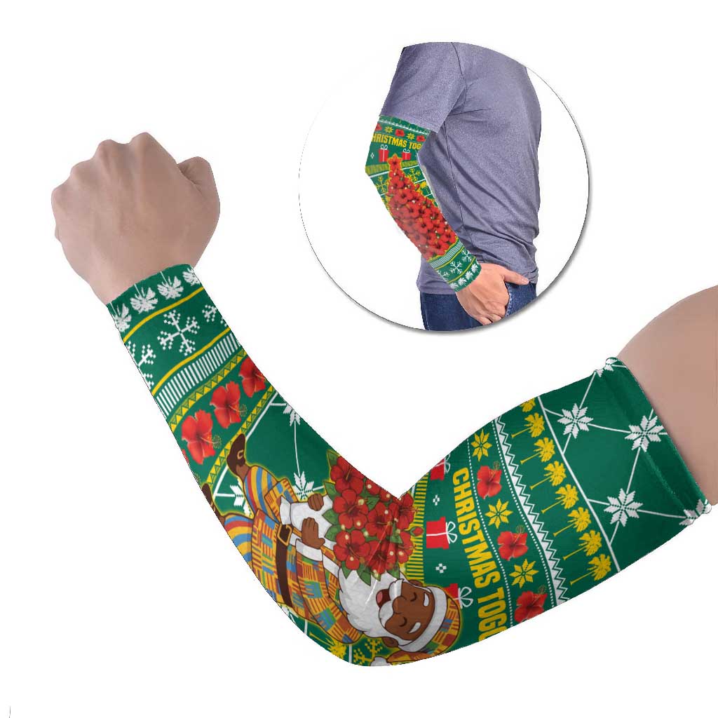 Togo Christmas Arm Sleeves with Santa Poinsettia Flower Tree Gifts and African Print Pattern - Wonder Print Shop