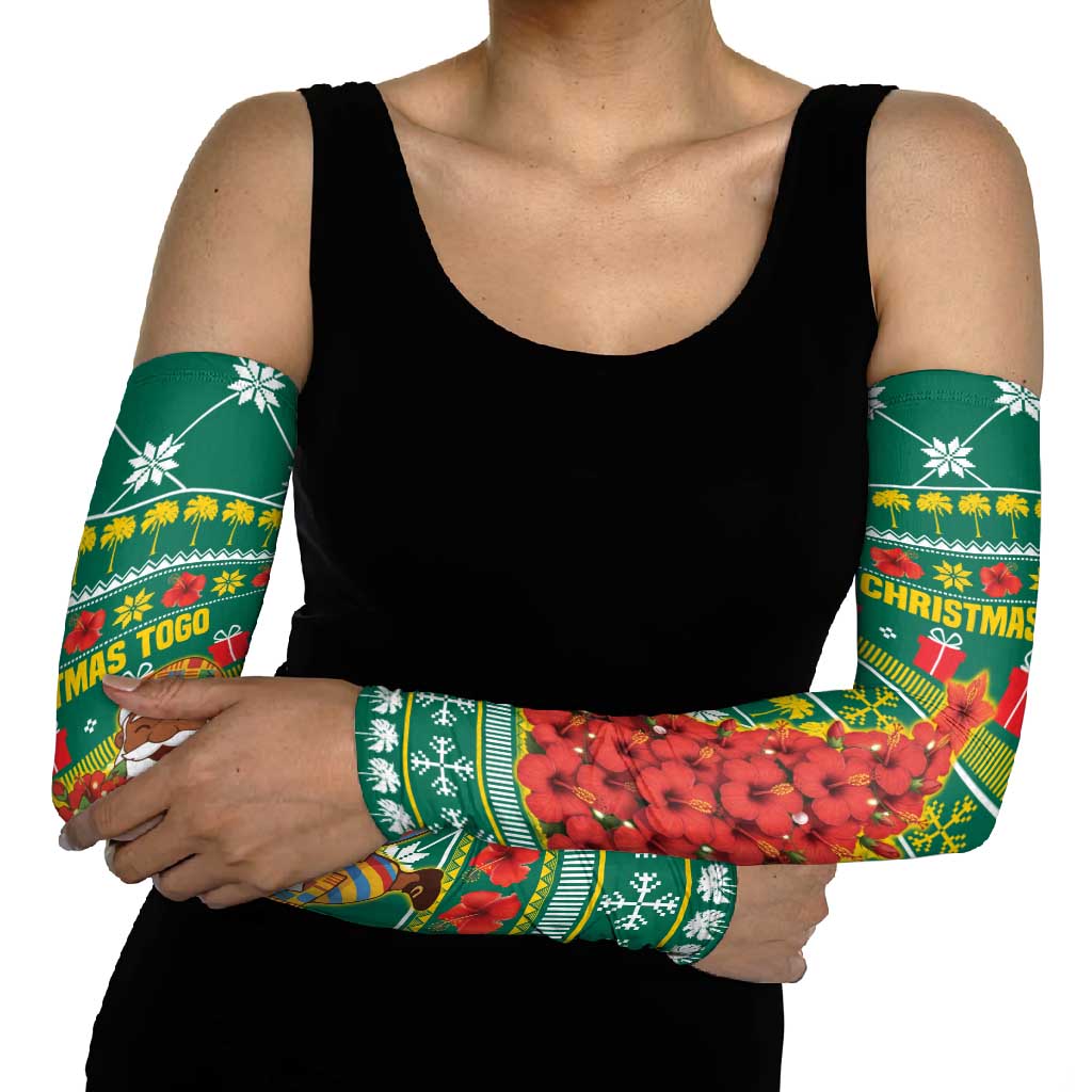 Togo Christmas Arm Sleeves with Santa Poinsettia Flower Tree Gifts and African Print Pattern - Wonder Print Shop