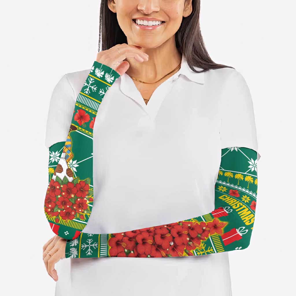 Togo Christmas Arm Sleeves with Santa Poinsettia Flower Tree Gifts and African Print Pattern - Wonder Print Shop