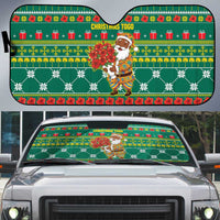Togo Christmas Auto Sun Shade with Santa Poinsettia Flower Tree Gifts and African Print Pattern - Wonder Print Shop