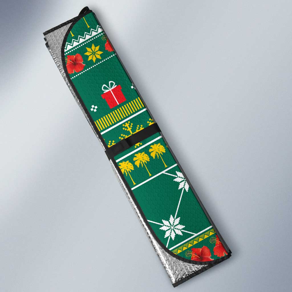 Togo Christmas Auto Sun Shade with Santa Poinsettia Flower Tree Gifts and African Print Pattern - Wonder Print Shop