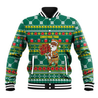 Togo Christmas Baseball Jacket with Santa Poinsettia Flower Tree Gifts and African Print Pattern - Wonder Print Shop