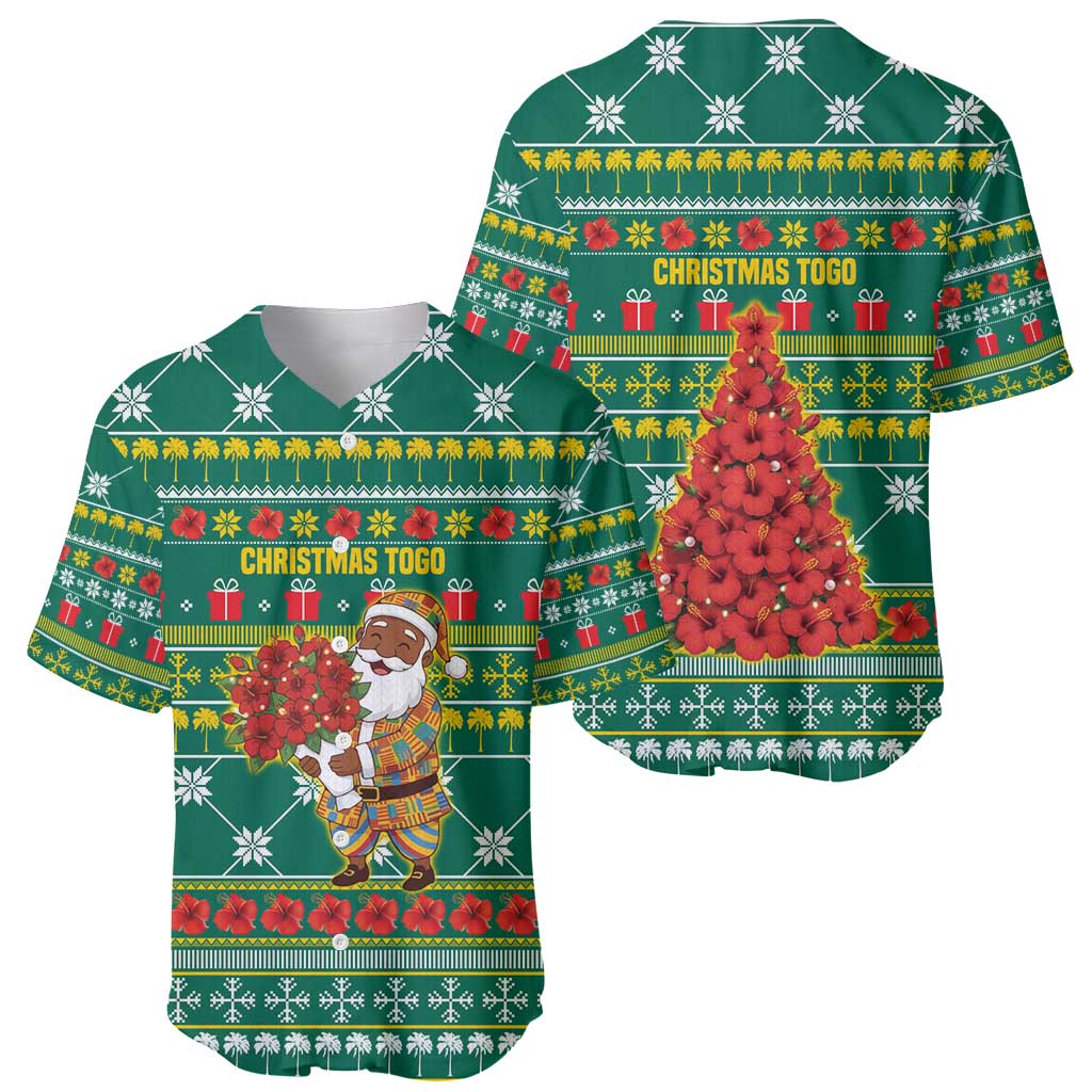 Togo Christmas Baseball Jersey with Santa Poinsettia Flower Tree Gifts and African Print Pattern - Wonder Print Shop