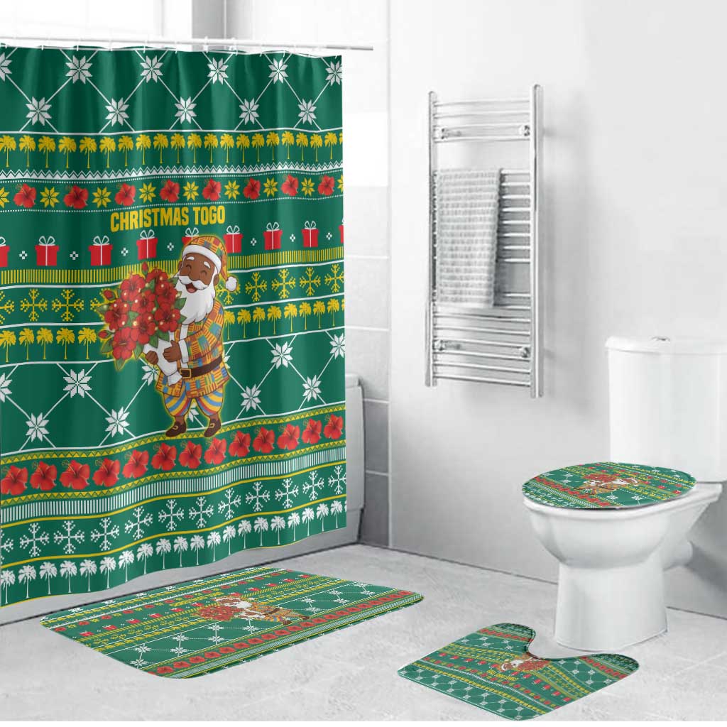 Togo Christmas Bathroom Set with Santa Poinsettia Flower Tree Gifts and African Print Pattern - Wonder Print Shop