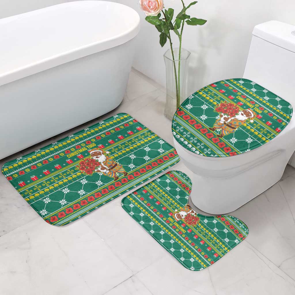 Togo Christmas Bathroom Set with Santa Poinsettia Flower Tree Gifts and African Print Pattern - Wonder Print Shop