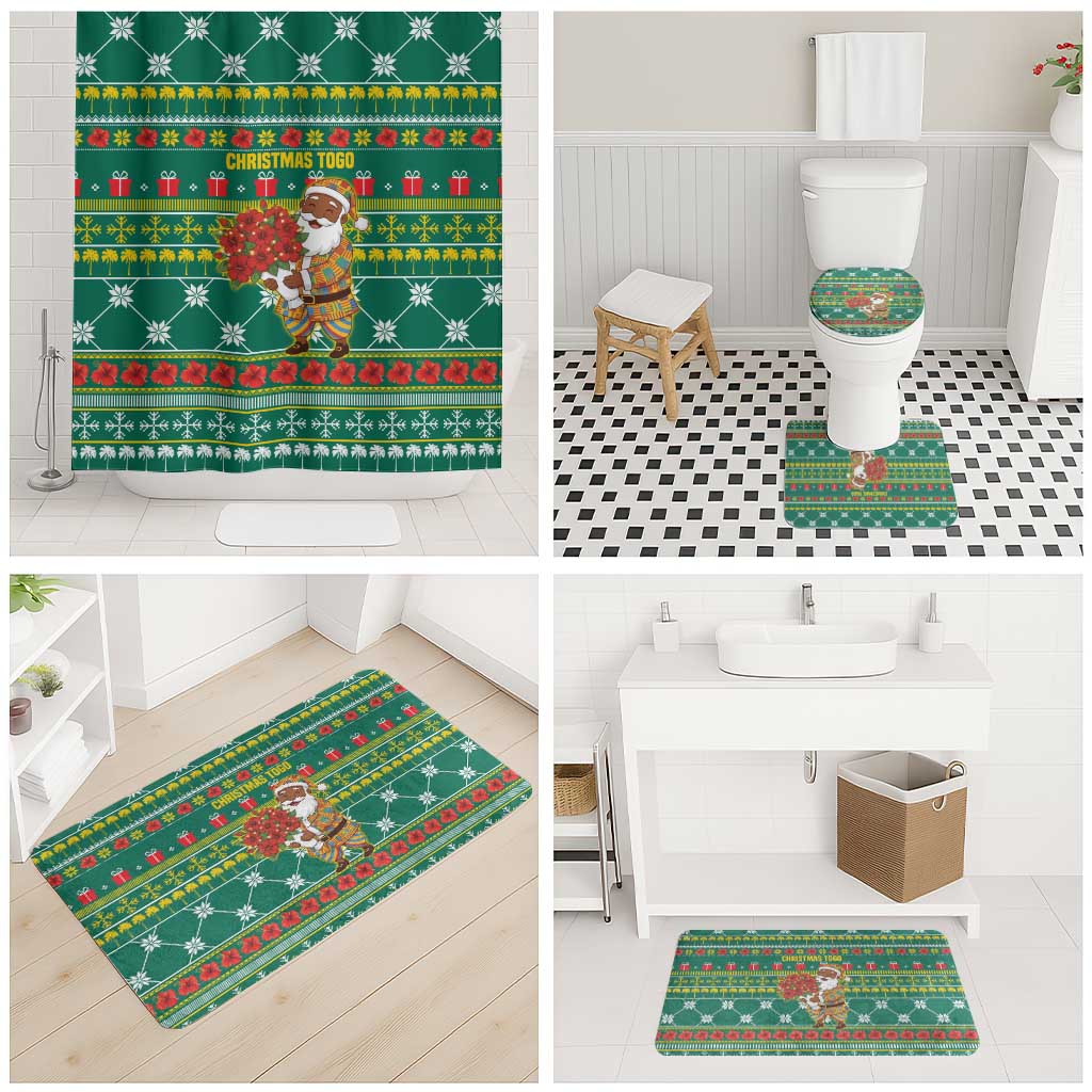 Togo Christmas Bathroom Set with Santa Poinsettia Flower Tree Gifts and African Print Pattern - Wonder Print Shop